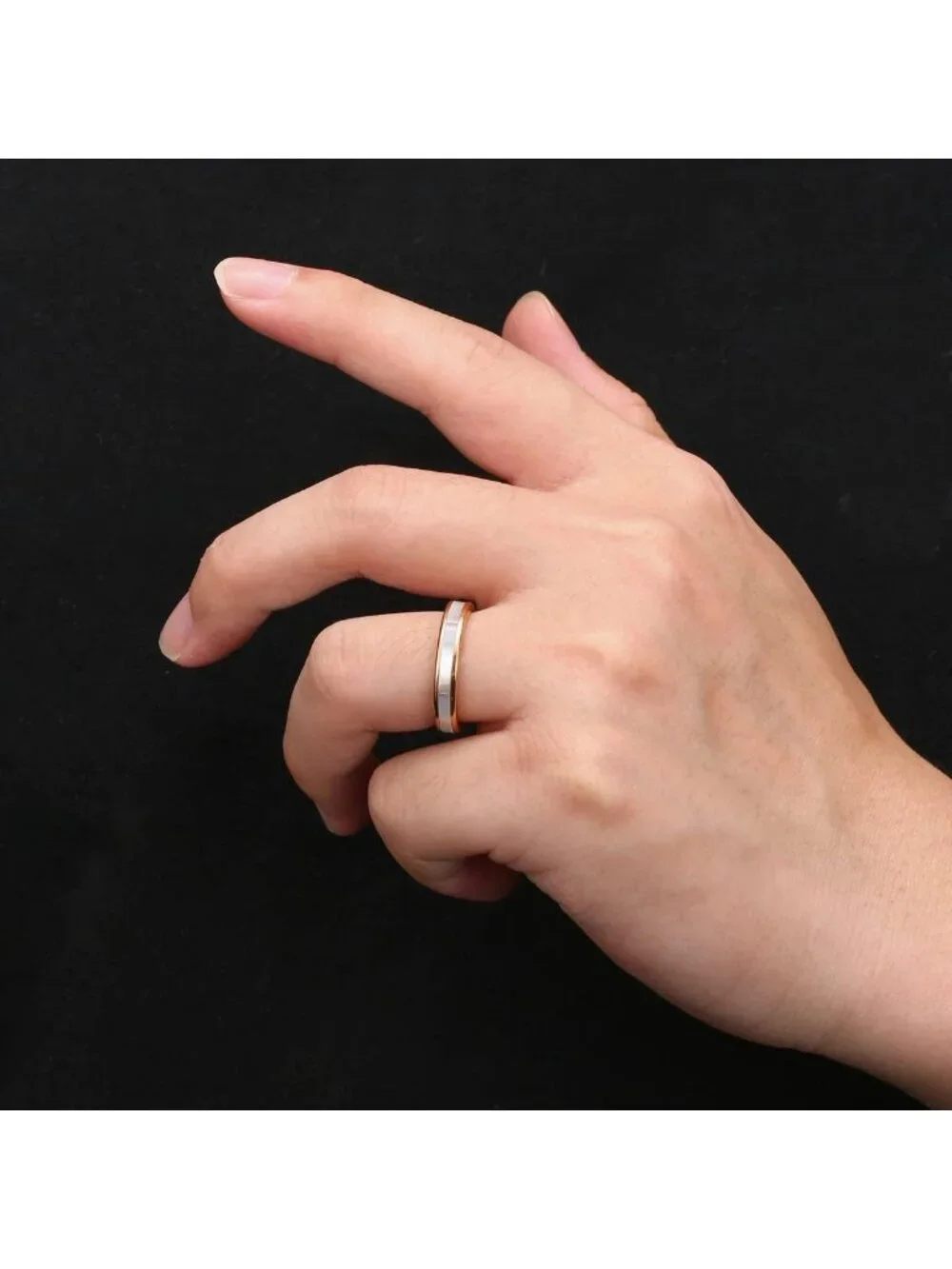 Rose Gold Tungsten Carbide Ring with Mother of Pearl Inlay, Comfort Fit, Size